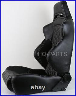 2 Tanaka Black Pvc Leather Racing Seats Reclinable + Diamond Stitch Fits Camaro